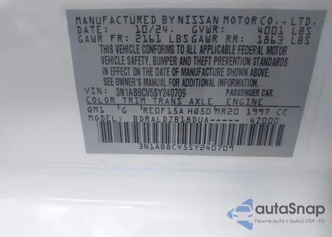 2025 Nissan Sentra Sv from USA, damaged, VIN 3N1AB8CV5SY240709